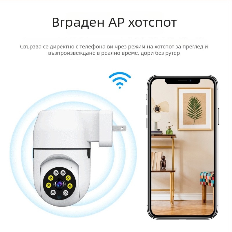 Вътрешна охранителна камера, безжично Wi-Fi 1080p, plug-and-play, Tuya Smart, 360-градусова камера за дома