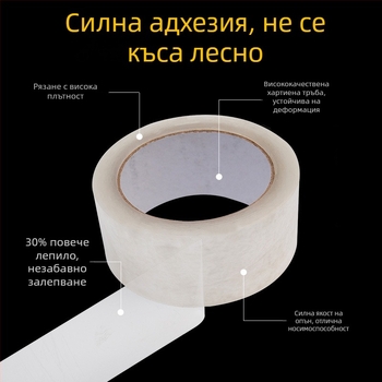Прозрачна опаковъчна лента, ширина 48 мм, дължина 100 м, BOPP, лепяща лента за запечатване на кутии