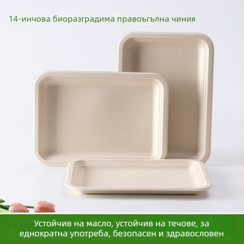 Еднократна правоъгълна чиния за барбекю от захарна тръстика, 14-инчова, за пикник, пържени картофи и закуски