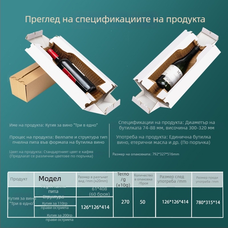 Персонализирана кутия за опаковка на напитки всичко-в-едно (трии в едно), картон с пчелна пита