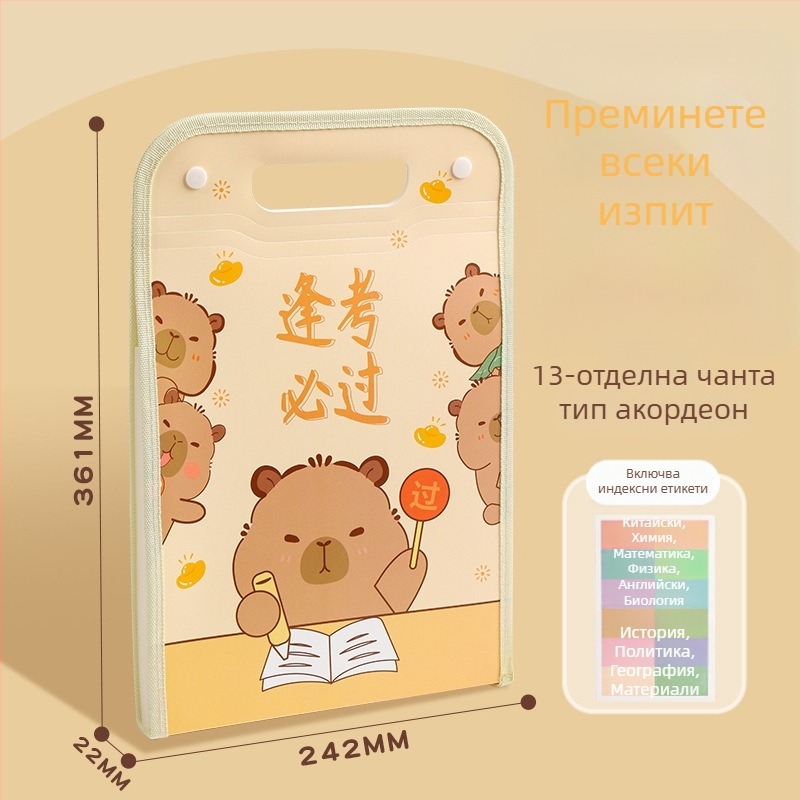 Сладка папка за документи с форма на мечка, преносима A4 папка и акордеонен организатор за разделяне по предмети