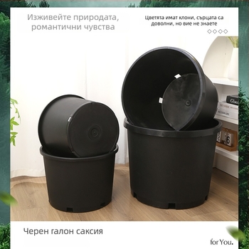 Черна твърда пластмасова саксия с кръгъл горен ръб, голям обем за плодови дървета, селски стил, удебелена конструкция, различни размери
