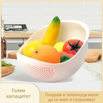 Многофункционална PP кошница за миене на плодове и отцеждане, кръгъл съд за миене на ориз – домашно използване