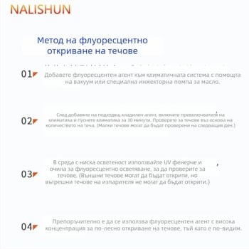 Комплект за откриване на течове в автомобилния климатик с флуоресцентен лилав реагент, 4 части