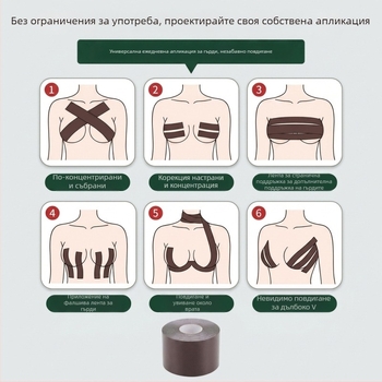 Лифтинг лента за бюст, самозалепваща, дишаща, ултра тънка, безшевна, правоъгълна форма, памук