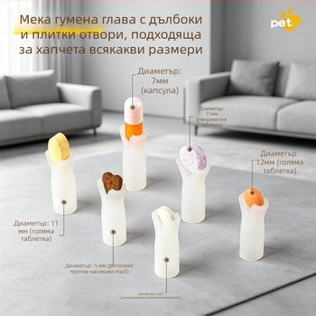 Дозатор за лекарства за котки и кучета, мек силикон, анимационен дизайн