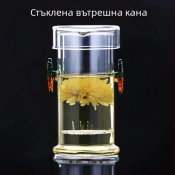Чаша за чай от боросиликатно стъкло със филтър и двойна дръжка за черен чай