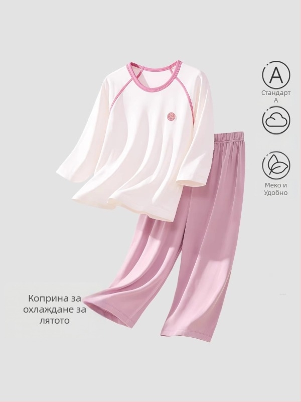 Лятна нова детска пижима-комплект за домашно облекло с 3/4 ръкав, унисекс за момчета и момичета, дишащ и прохладен материал