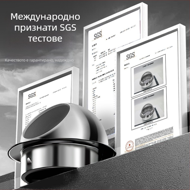 Външен стенен вентил за кухненска изпускателна система от 304 неръждаема стомана, дъждозащитна капачка и защита срещу птици