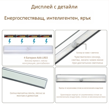 Безжично LED осветление с инфрачервен датчик за движение, шкафно осветление, светва при приближаване, за стълбища и коридор