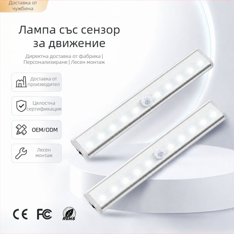 Безжично LED осветление с инфрачервен датчик за движение, шкафно осветление, светва при приближаване, за стълбища и коридор