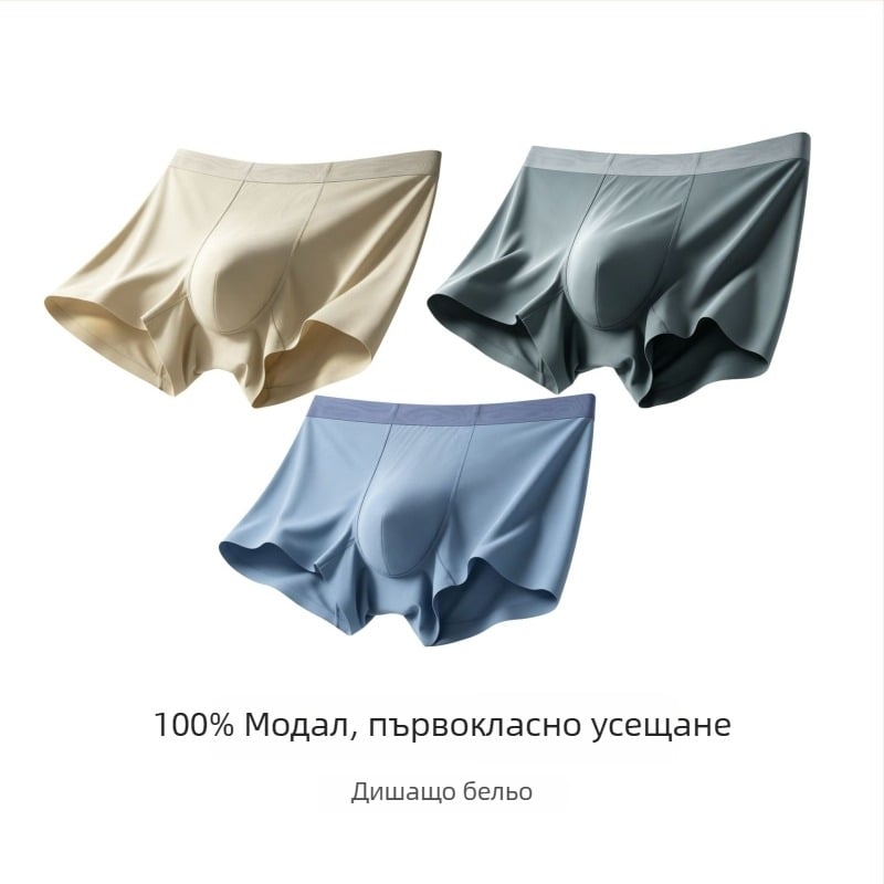 Мъжки боксерки от модал с копринена подплата, безшевни, дишащи и антибактериални
