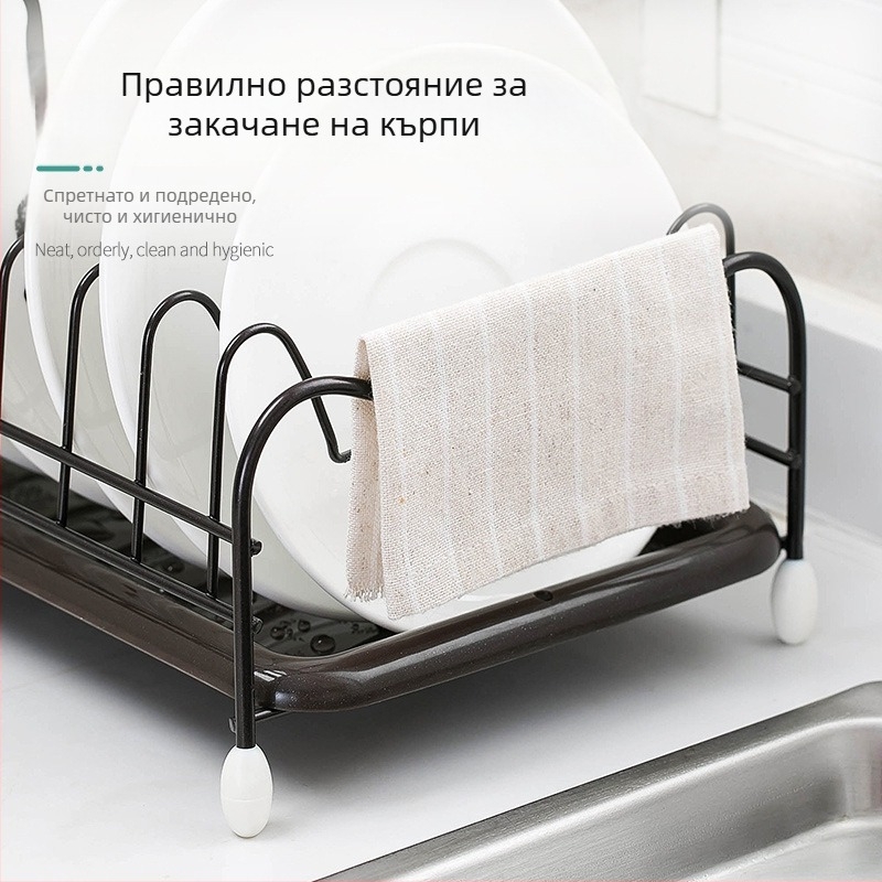 Държач за съдове от ковано желязо за мивка и кухненски плот — стенен дренажен държач за купи, чинии и прибори за хранене