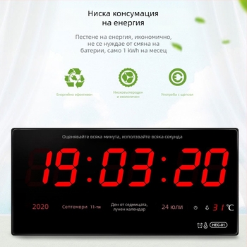 GPS вечен календар Beidou, Wi‑Fi автоматично време синхронизиране, LED дигитален календар, стенен часовник