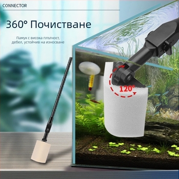 Аквариумен инструмент за почистване на вътрешните стени с дълга дръжка, без мъртви ъгли, четка за премахване на водорасли
