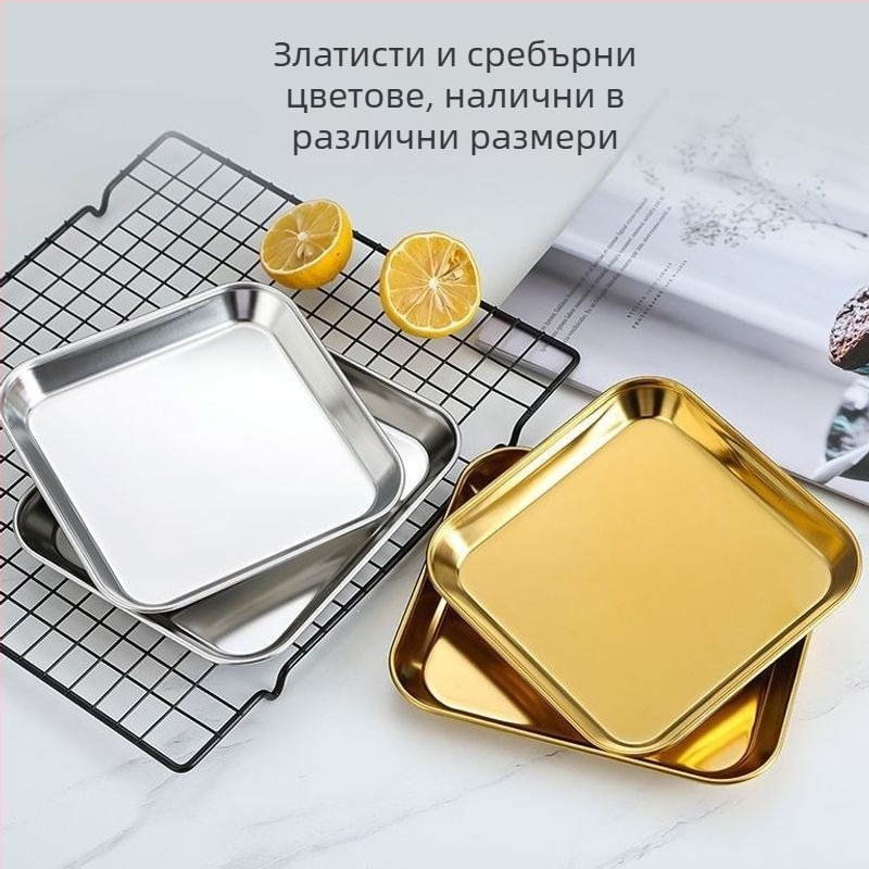 Плоча за закуски от 304 неръждаема стомана, корейски стил, плоча за студени ястия, за детска градина, плоча за барбекю, скандинавска плоска чиния, плодова чиния