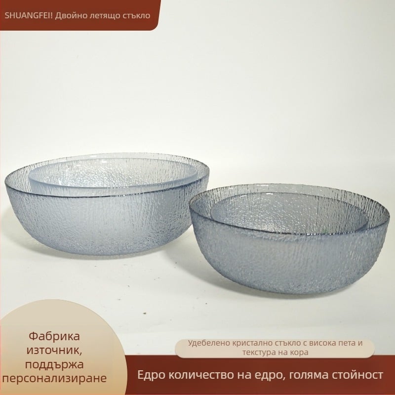 Стъклена купа с текстура за десерти и сладолед, плодова чиния в нордически стил