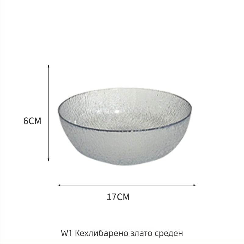 Стъклена купа с текстура за десерти и сладолед, плодова чиния в нордически стил