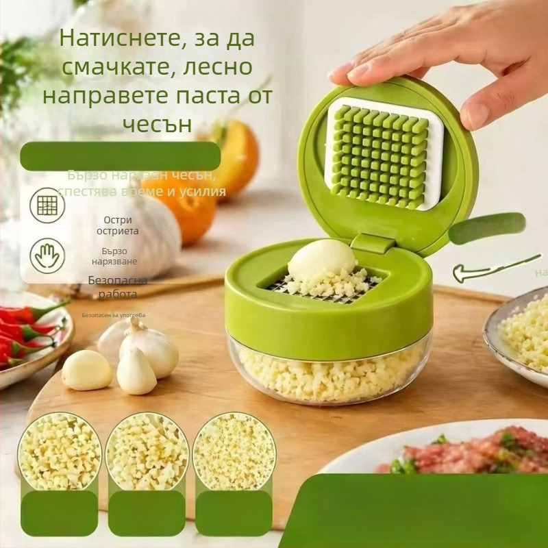 Ръчна преса за чесън, мини преса за чесън със кутия за съхранение, натрошител за ядки и чеснова паста, кухненски уред за чесън
