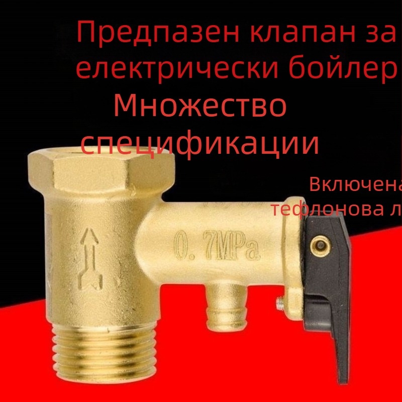 Изцяло меден, удебелен 1/2-инчов електрически водонагревател – клапан за отпускане на налягането, предпазен клапан, редуциращ клапан, еднопосочен обратен клапан