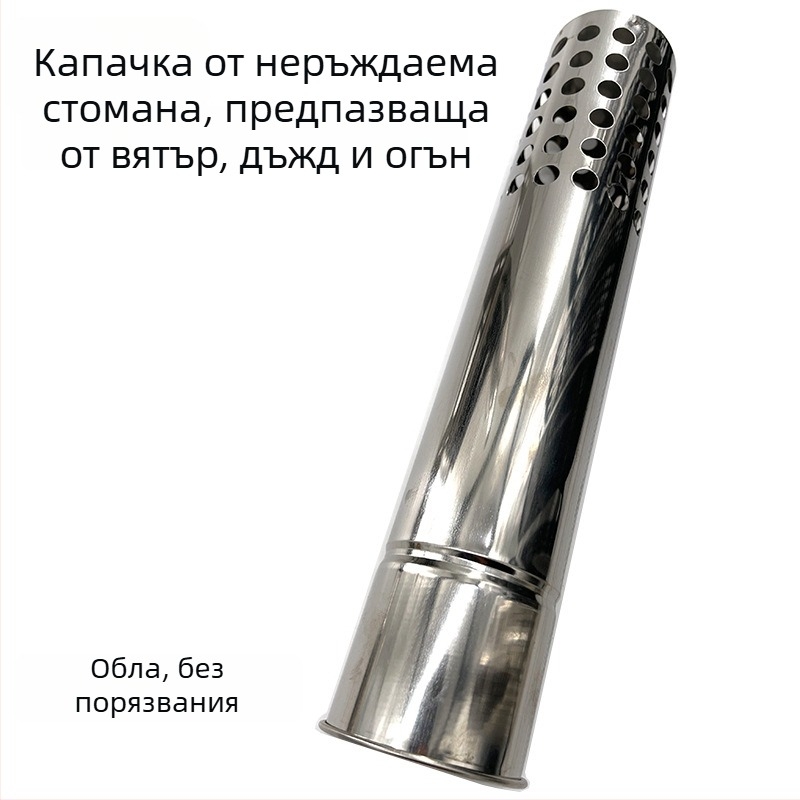 Неръждаема стоманена димоотводна тръба с ъгъл за искрогасене за походна печка на дърва – капак против вятър и дъжд, аксесоари за палатка