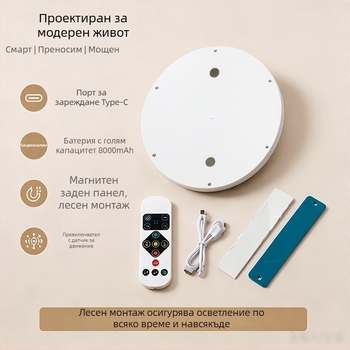 USB зареждащо таванно осветление със сензор за движение и таймер, едноцветно, за кухня, общежитие, коридор и балкон, аварийно осветление