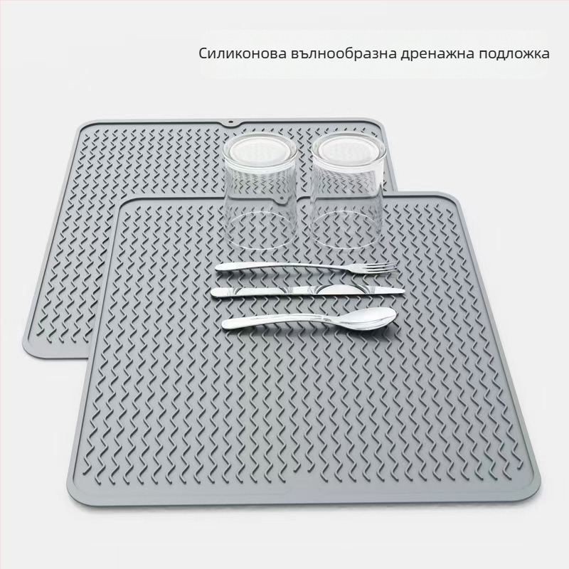 Силиконова кухненска подложка с дренаж и термична изолация, дъска за рязане, антишлъзгаща, устойчива на високи температури, подложка за съдове и чинии