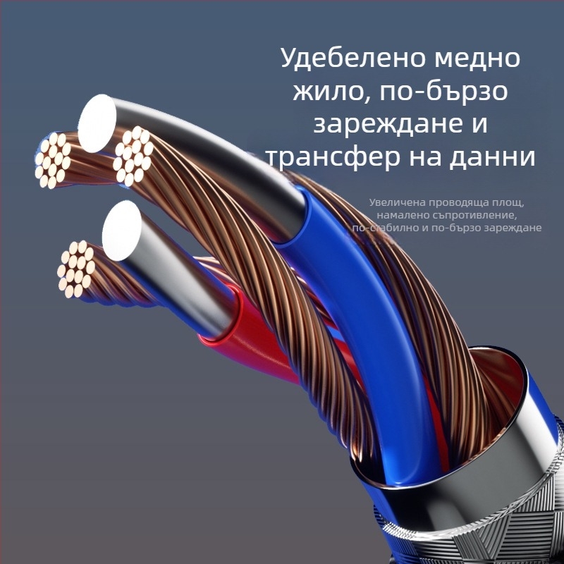 6A 4-в-1 плетен заряден кабел за iPhone 16 и Huawei устройства, бързо зареждане USB-C, Micro-USB и Mini-USB, дължина 1,2 м