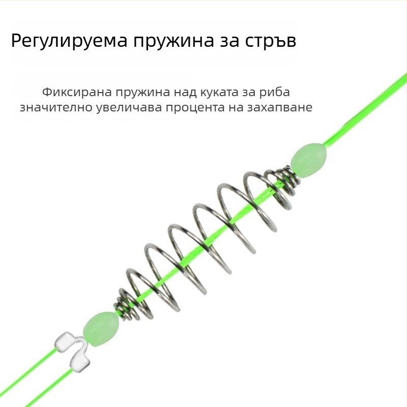 Комплект карап куки за ръчна пръчка със спирална под-линия, двойни куки, риг за водни чудовища