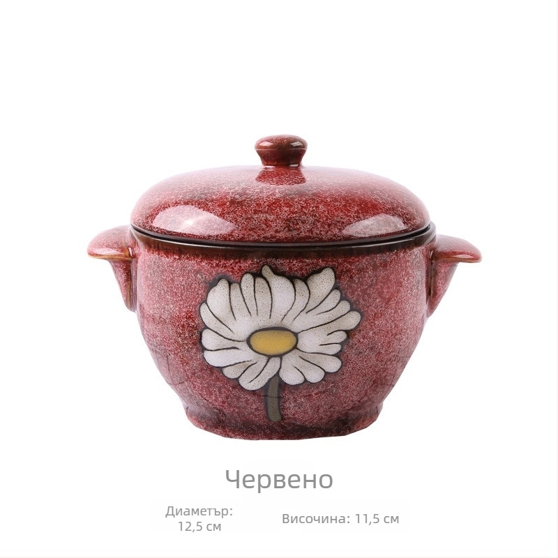 Yuquan керамичен съд за яхнии в корейски стил, ръчно рисуван цветен мотив, глазури от огнево изпичане, съд за готвене на супи и яхнии, пароварка, домашна керамика