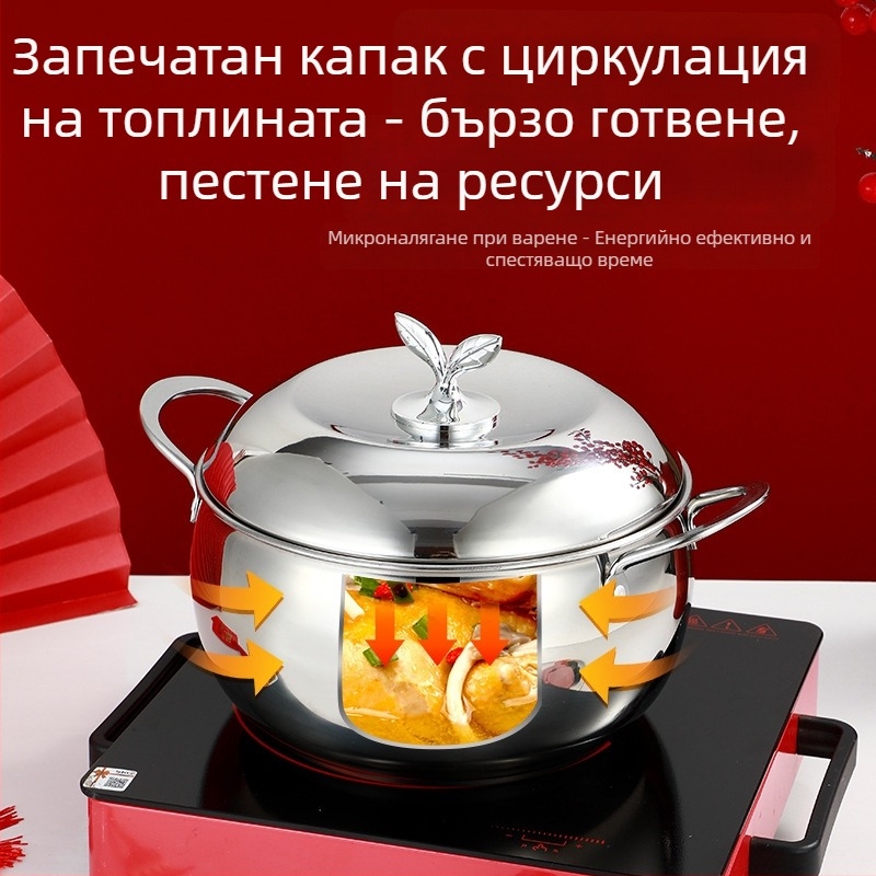 Тенджера за супа в китайски стил, дебелостенна неръждаема стомана 201, неприлепваща, тенджера за мляко и супа, пара, подходяща за индукционни котлони, подарък