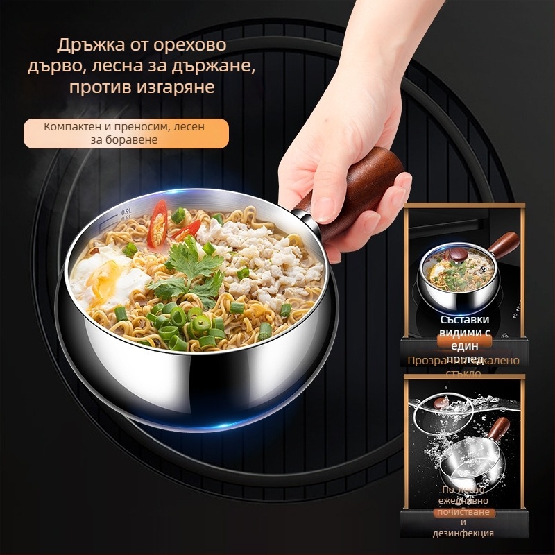 316-неръждаема стомана малка тенджера за мляко с капак – мултифункционален съд за бебешка храна, дебело дъно, прозрачен капак
