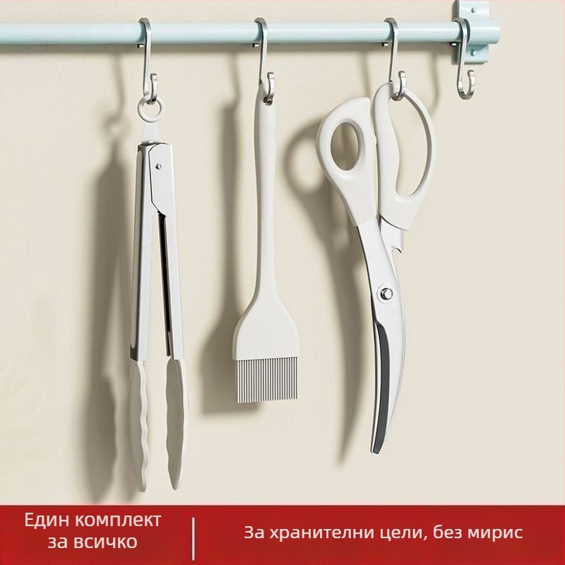 Комплект за барбекю: щипки за барбекю, клип за храна и силиконова четка за мазнини от неръждаема стомана