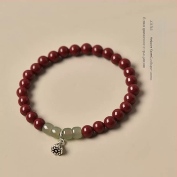 Унисекс гривна от cinnabar и Hetian Jade – винтидж стил, лилав cinnabar, късмет за годината на зодия за двойки