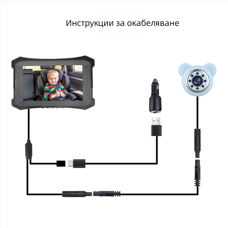 Персонализиран автомобилен монитор за бебета, 5-инчов екран, 1080P, автомобилна камера за бебета