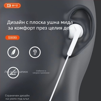Wired in-ear слушалки с порт Type-C, цифров чип и висококачествен звук, кабелен контрол за разговори, модел S906T