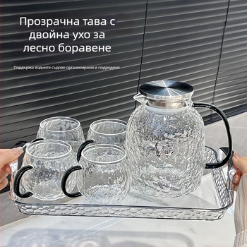 Стъклена кана за студена вода с голям капацитет и комплект чайник с водни вълни, устойчива на високи температури