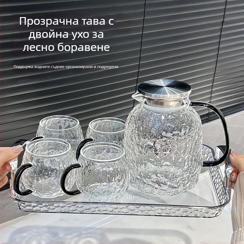 Стъклена кана за студена вода с голям капацитет и комплект чайник с водни вълни, устойчива на високи температури