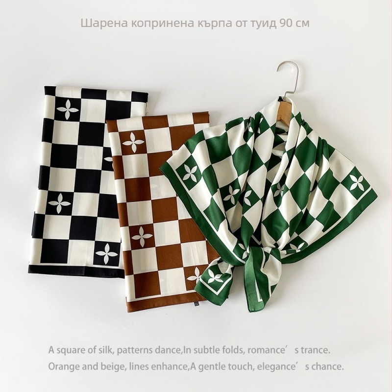 Памучно-ленен каре печатен шал, квадрат 90x90 см, твил, дамски шал