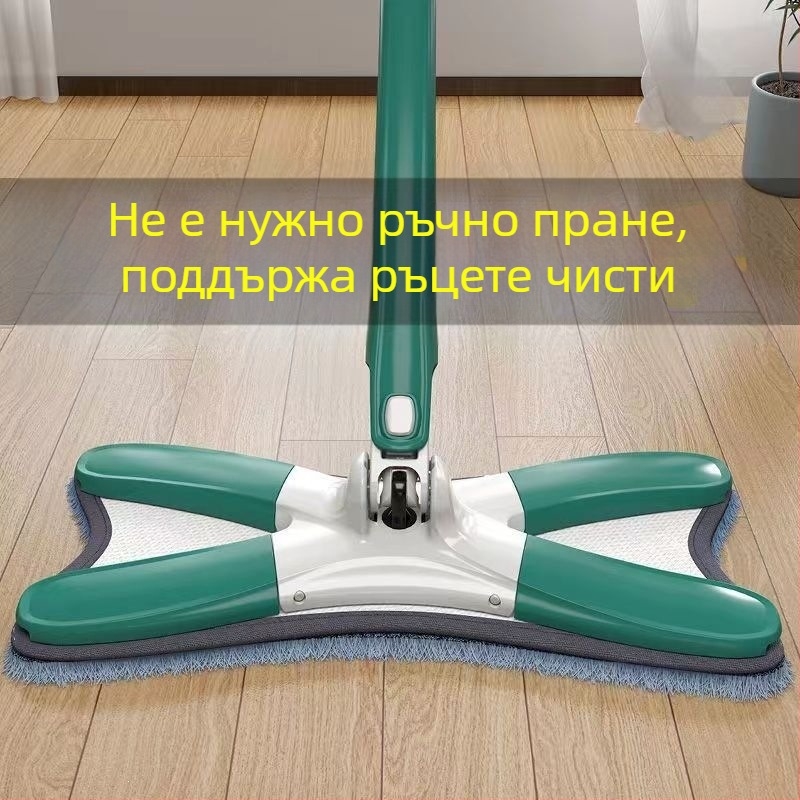 Butterfly моп за дома, без използване на ръце, почистване с едно издърпване, мокро и сухо двойно използване, X-образен плосък моп с микрофибърна кърпа
