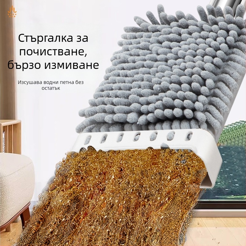 Chenille моп за домашна употреба, плосък моп с удебелен и увеличен глава, почистване с едно движение, здрав безконтактен моп