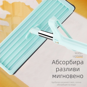 Безконтактна плоска моп за почистване на подове у дома и в хотела, с дръжка от неръждаема стомана и плъзгащ се механизъм за изцеждане