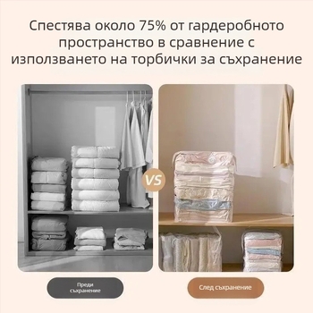 X вакуумна торба за 3D компресия, без помпа, двупосочно използване, прозрачна, голям капацитет, устойчива на влага