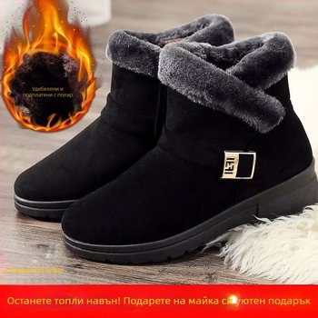 Зимни обувки без връзки с подплата от изкуствен пух, топли, противохлъзгащи, плоска подметка, за жени