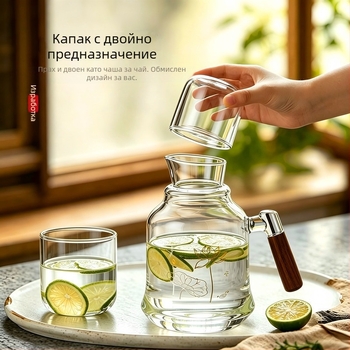 Чайник от боросиликатно стъкло с голям капацитет, устойчив на високи температури, за домашно и ресторантско използване, канче за плодови чайове