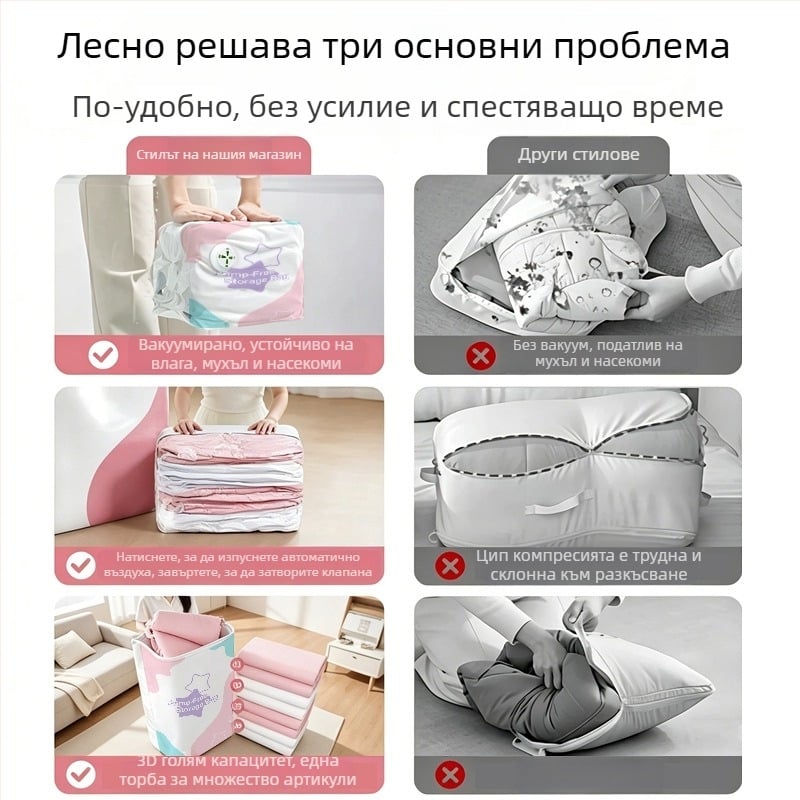 Безпомпена 3D вакуумна компресионна чанта за завивки и дрехи, голям капацитет
