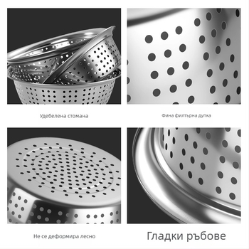 Кошница за отцеждане от хранителна неръждаема стомана за плодове и зеленчуци, кухненска мултифункционална дебела кошничка за измиване и филтриране