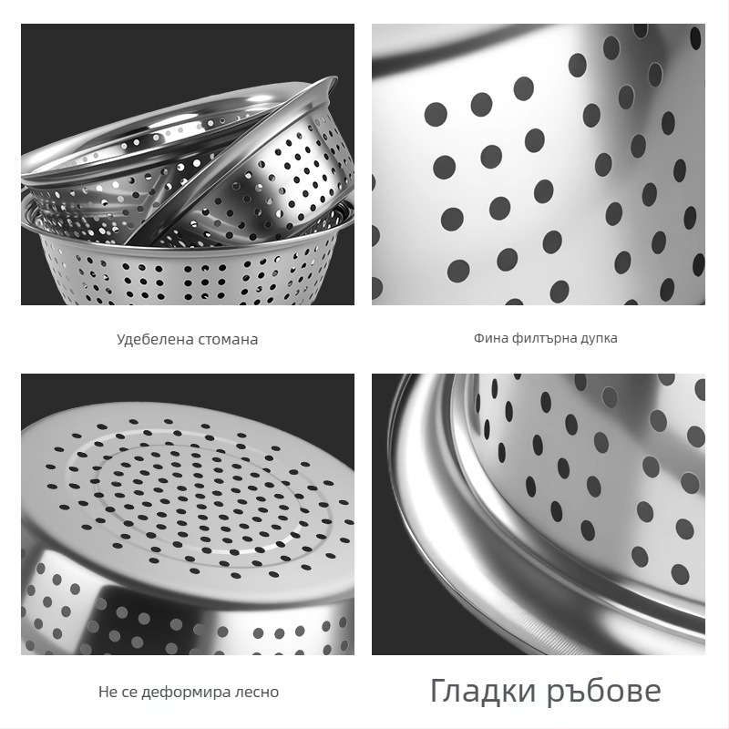 Кошница за отцеждане от хранителна неръждаема стомана за плодове и зеленчуци, кухненска мултифункционална дебела кошничка за измиване и филтриране