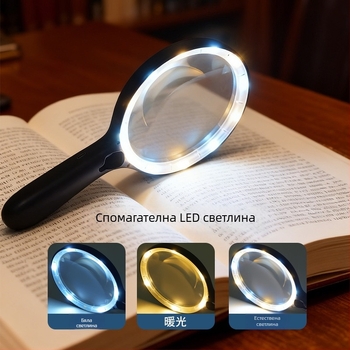 10x лупа с висока резолюция, ръчна лупа с LED осветление за четене и прецизна инспекция