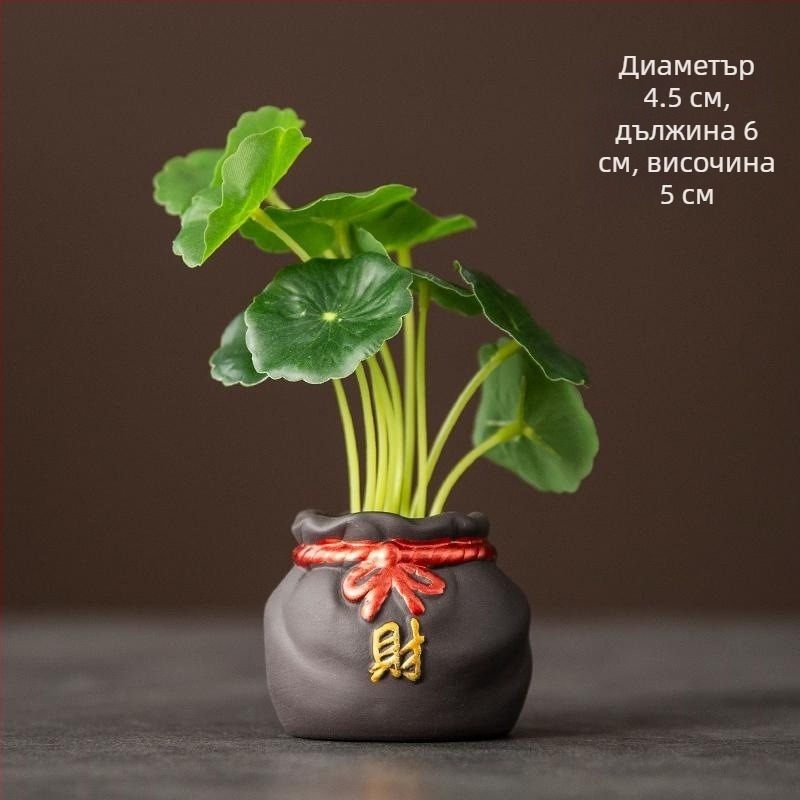 Миниатюрен чайен любимец — вазичка от лилава глина с лилава живопис, Zen стил, малък съд за цветя, декорация за чайната маса